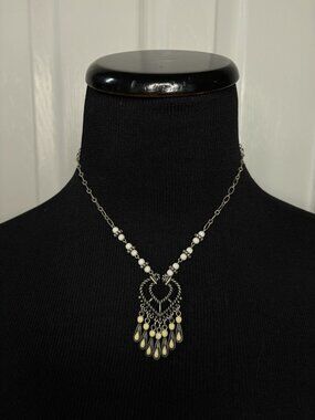Robert Rose Silver Tone Victorian Style Dangle Pendant Necklace Choker 16.5”